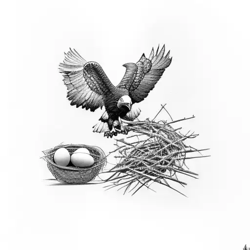 Eagle Guarding Nest Eggs