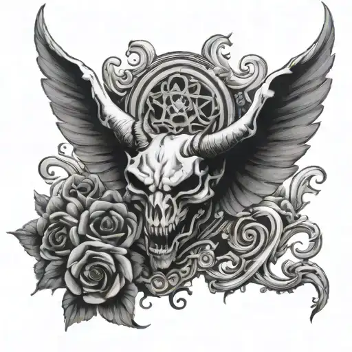 Heart With Wings Spread Wide With Demon Horns And Tail