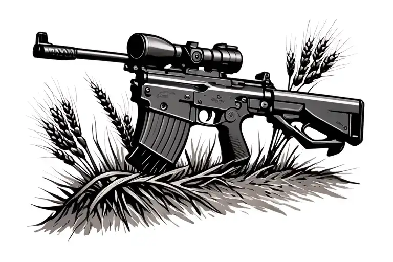 An Ak 47 Rifle Moving Through Ground Like A Cultivator And Wheat Plants Growing In Different Stages