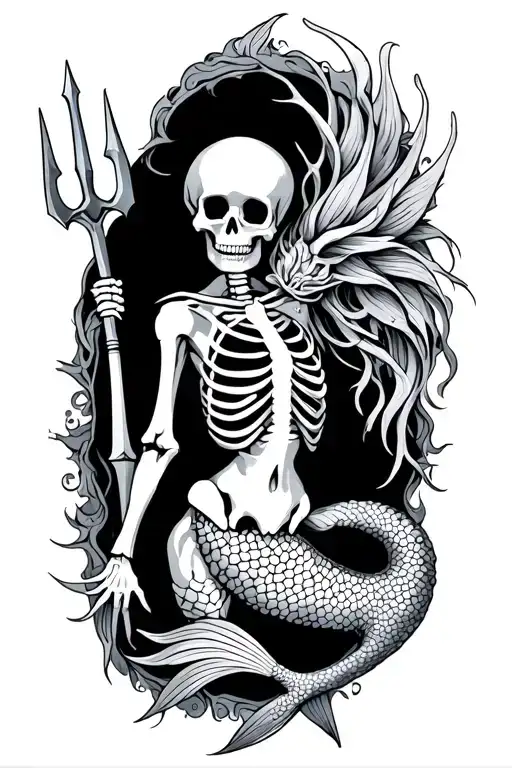 Mermaid Skeleton With Trident Incorporated