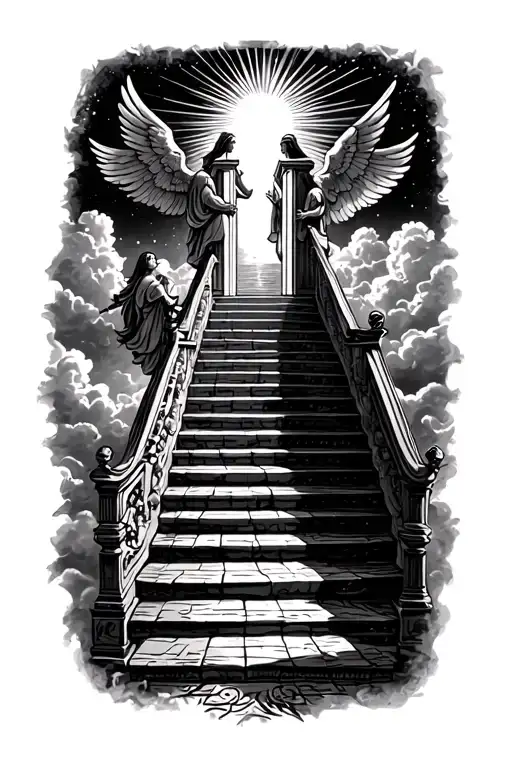 Stairway To Heaven Walking Up Stairs Angels Sun Rays Clouds Heaven Gate At The Top Of The Stairs