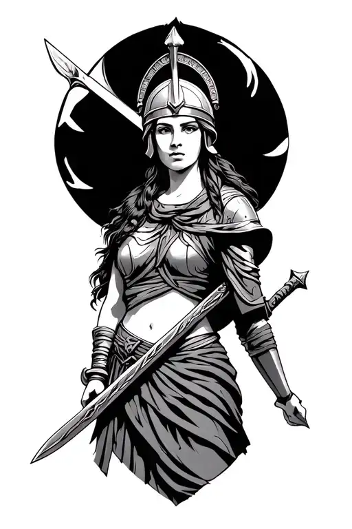 Greek Warrior Woman With A Helmet And Sword