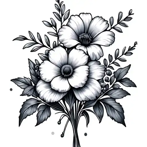 April May & July Birth Flowers Bouquet Fine Line