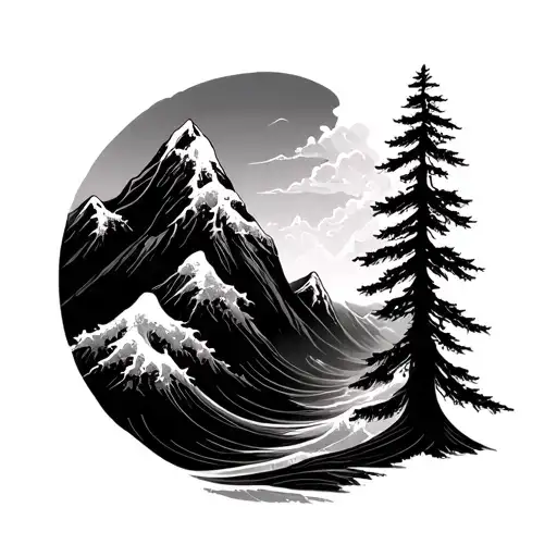 Mountains Waves Evergreen Tree