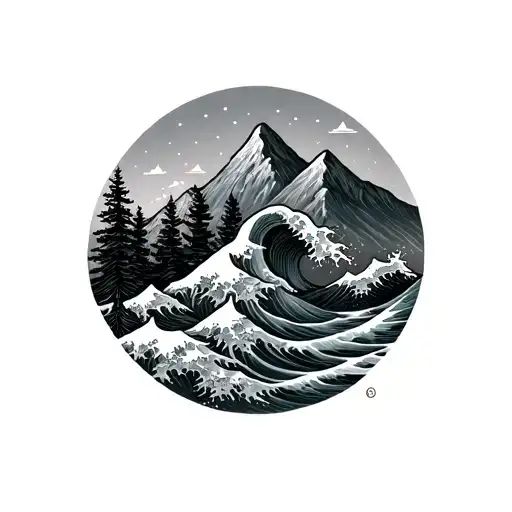 Mountains Waves Evergreen Tree