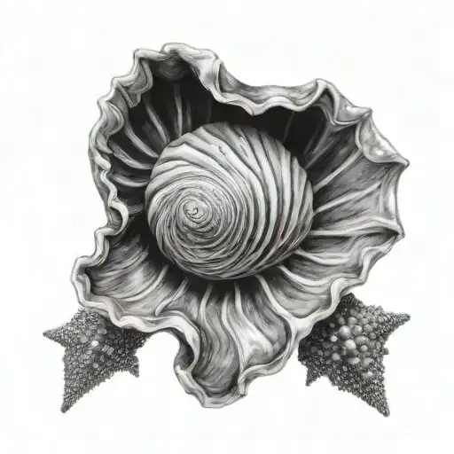 A Realistic Black And Grey Portrait Of A Seashell With Intricate Details