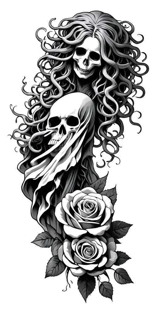 Medusa Grim Reaper Roses Intertwined