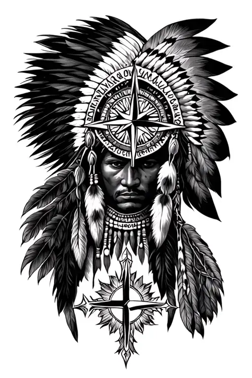 Cherokee Indian With Compass And Cross