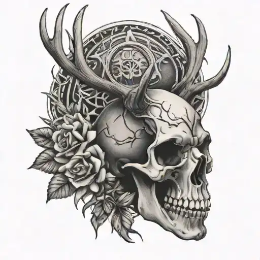 Skull Deer With Threes