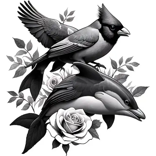 Dophin Two Cardinals And A Rose