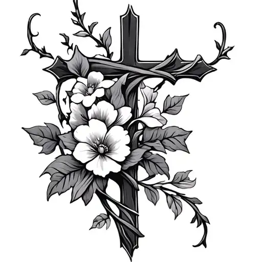 Vine Wrapped Flowers And Cross