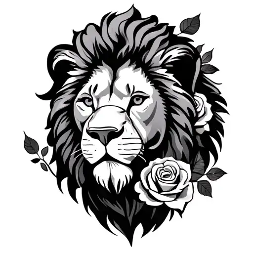 Lion Head And Roses Dark For Cover
