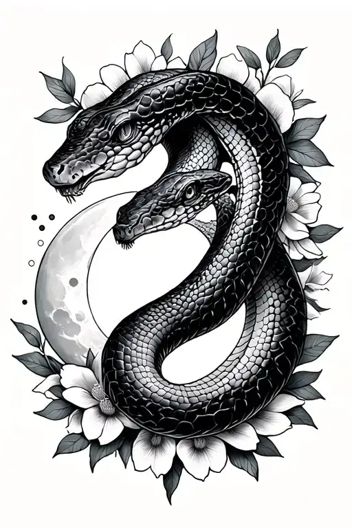 Snake And Flowers And Moon Phases Incorporated