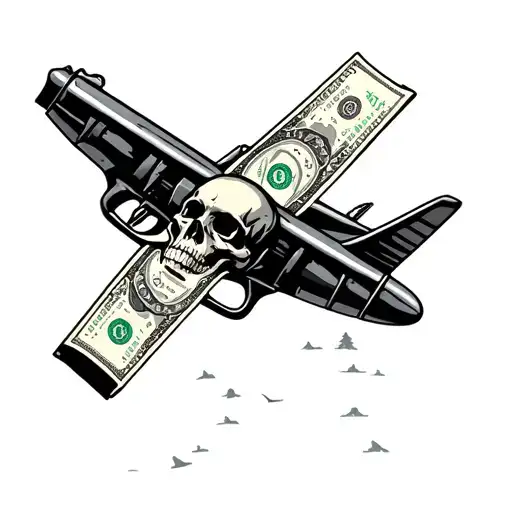Skull Money Gun Airplane Flying Through A Forest