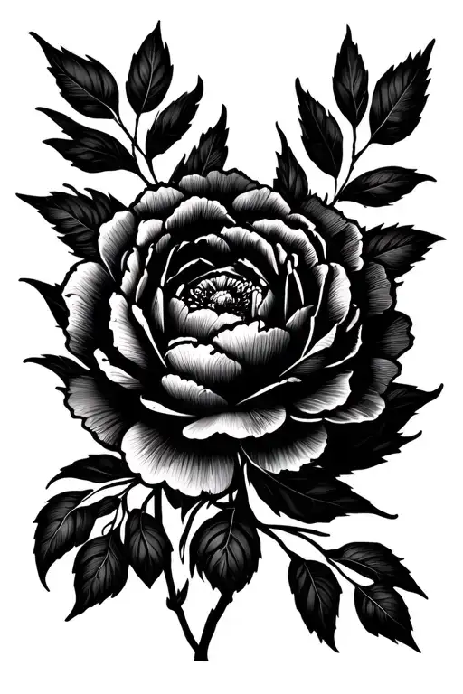 Female Tattoo Peonies And Leaves Minimalism