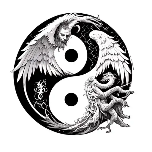 Chernobog Slavic God On Yin Yang Symbol Opposite Angel