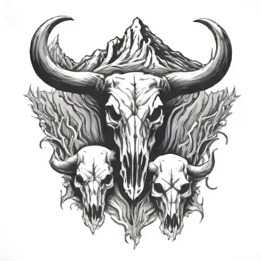 Mountains And Bull Skulls