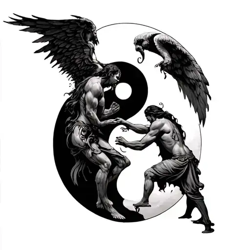 Chernobog Slavic God Wrestling An Angel In The Shape Of A Yin Yang
