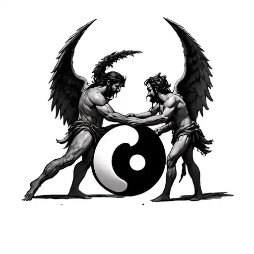 Chernobog Slavic God Wrestling An Angel In The Shape Of A Yin Yang