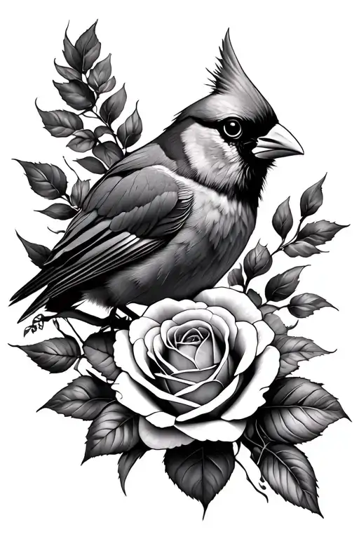 Cardinal And Roses Intertwined
