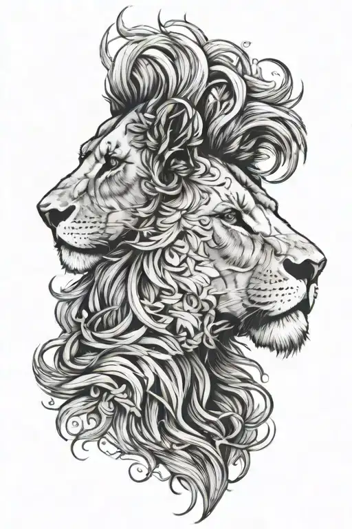 Lion With Half Woman Face Self Face Portrait