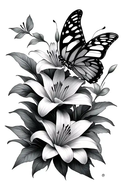 Butterfly And Lily Flowers