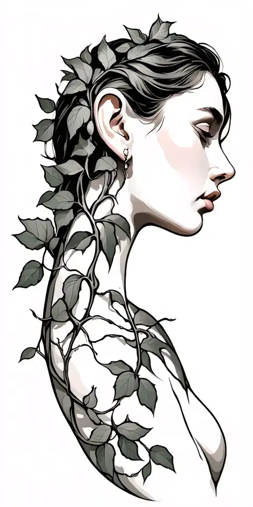 Vine Wrapping Around Hand And Arm Then Going Straight Up The Neck Behind The Ear