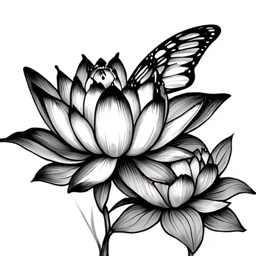 Butterfly And Lotus Flower