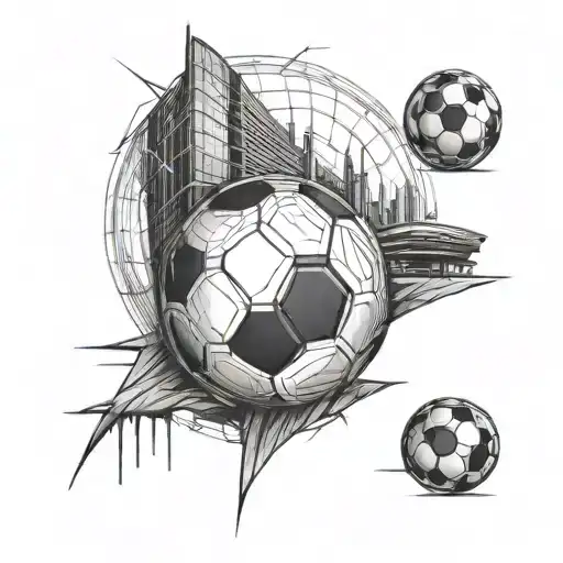 Create A Black-grey Tattoo Of A Soccer Ball Morphing Into A Blueprint Of A Stadium