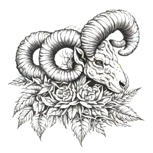 Nature Scene With A Ram Skull Surrounded By Marijuana Plants