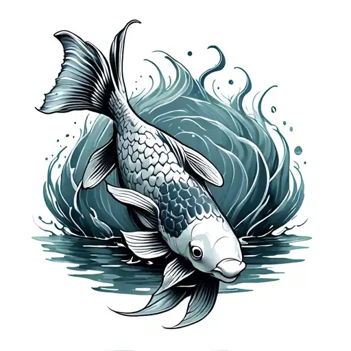 Carpe Koi Fish Swimming Upstream