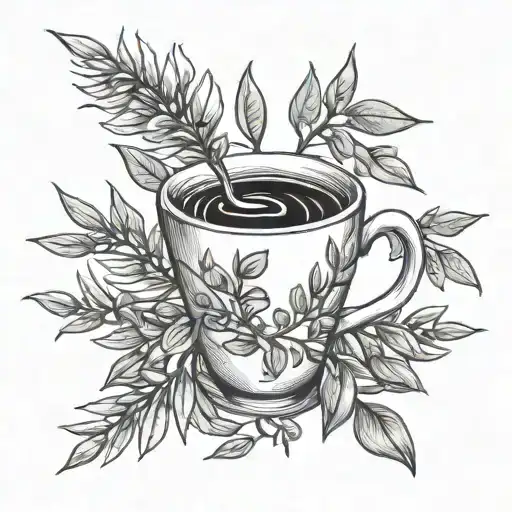 A Coffee Cup Surrounded By Olive Tree Branches