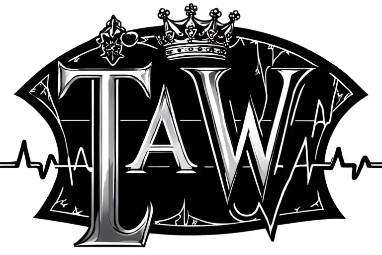 Letter T A W Incorporated With Crown And Ekg Line