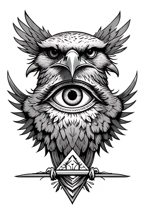 Hawk And Piramid Head All Seeing Eye Symbol Integrated