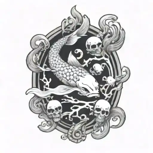 Koi That Looks Like A Death Metal Logo With Skull And Branches