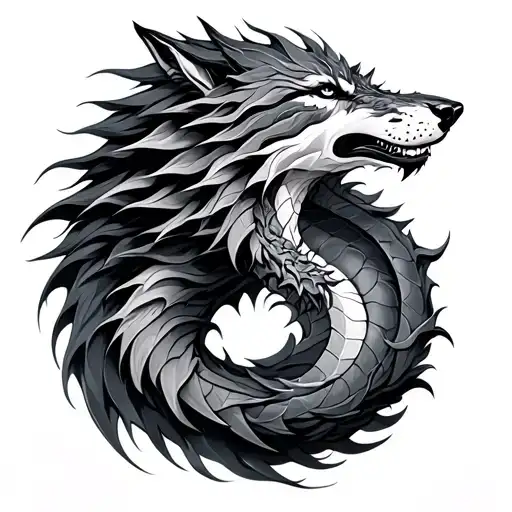 Wolf And Dragon Intertwined