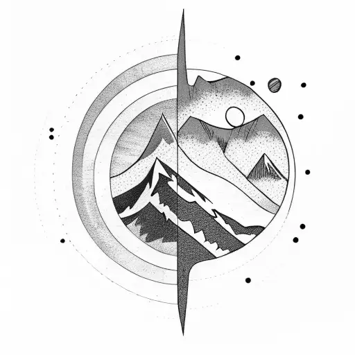 Mountain Scene With Sun And Moon