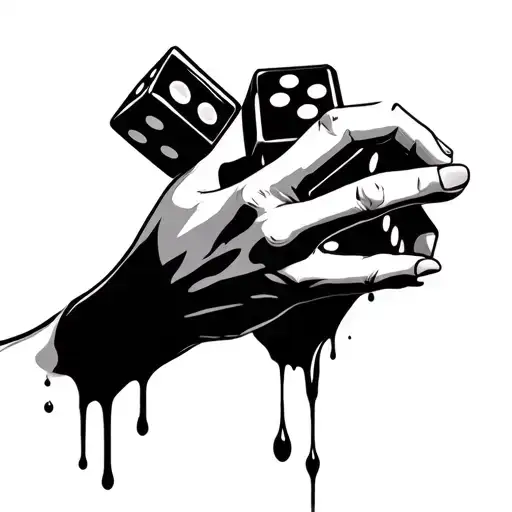 Womans Hand Holding Two Dice With Blood Coming Down From Wrist