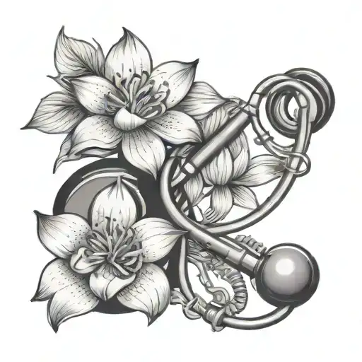 Stethoscope With Violet And Water Lilly Flowers Growing