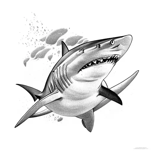 Swimming Shark With Its Shadow