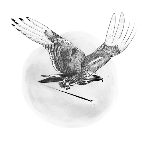 Hawk Midflight Pierced Through From Below With Arrow From A Hunter