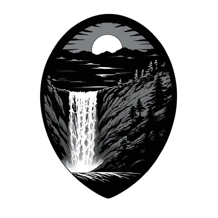 Rising Sun And A Waterfall