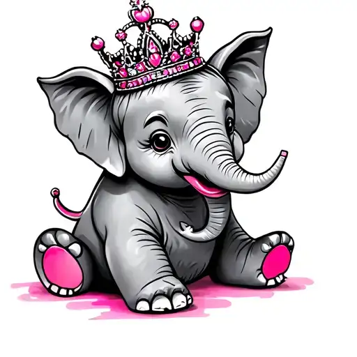 Baby Elephant Seating With Pink Highlites And Princess Crown