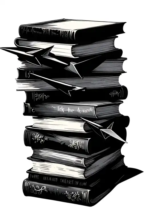 Book Stack With 9 Paper Planes
