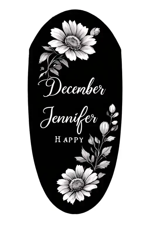 December Birth Flowers And Jennifer Name Written