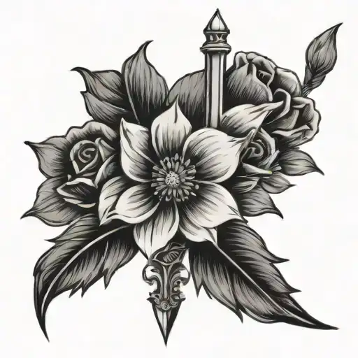 Black And White Flowers With Dagger Simple