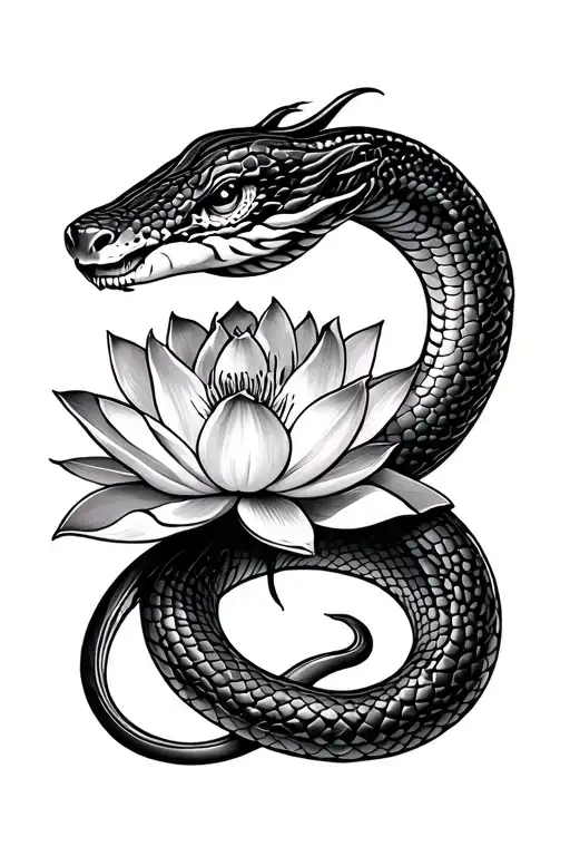 Snake And Lotus Flower