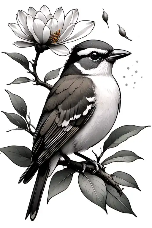 Finch Bird Eating Magnolia Flower Blooming