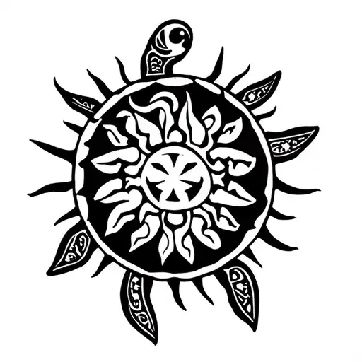 Maori Turtle And Sun Moon Stars