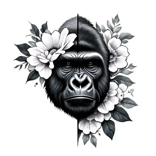 Half Gorilla Face Half Flowers